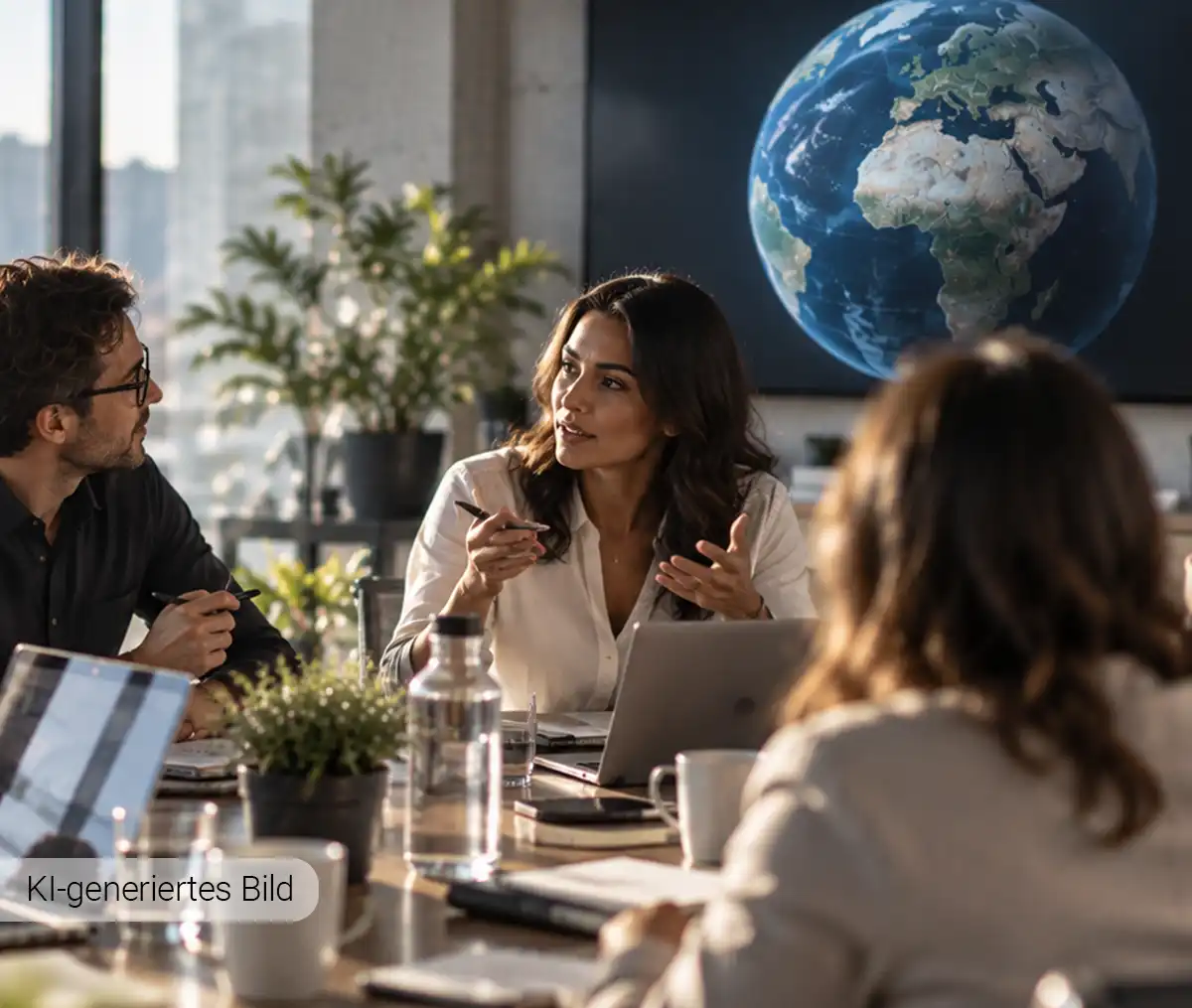 Internationales Team im Austausch über globale Märkte und gemeinsame Strategien für die internationale Expansion.